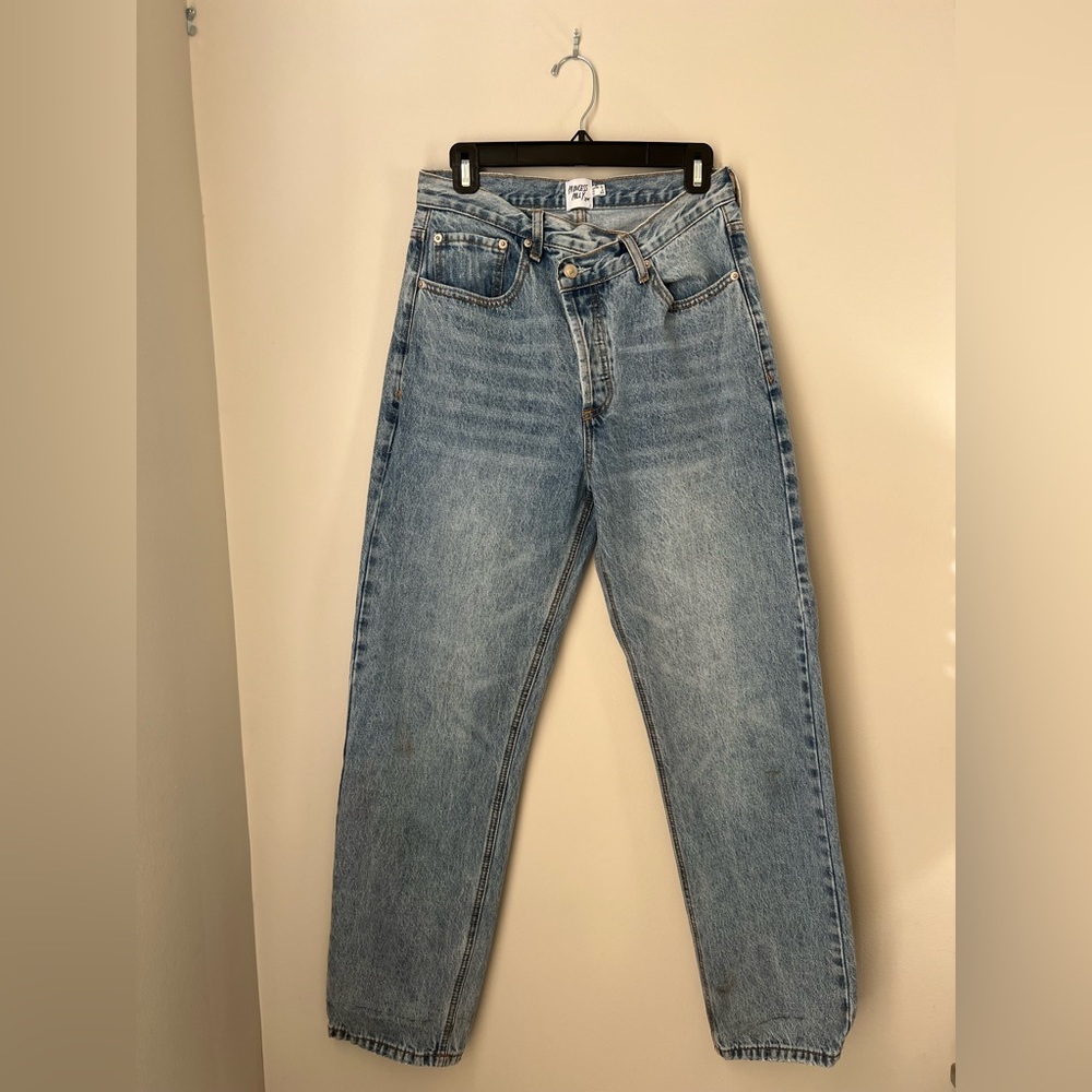 Princess Polly Holly Asymmetric Straight Leg Jean Light Wash Denim Lower Impact